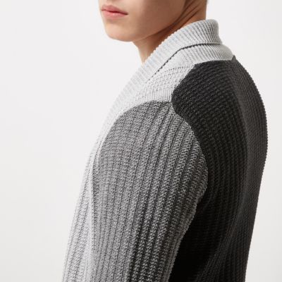 Grey contrast ribbed knit cardigan